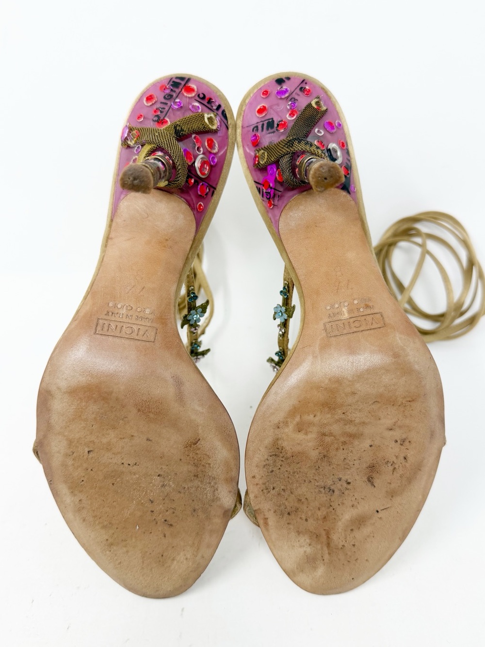 Giuseppe Zanotti Satin Floral Embellished Wrap Sandal Heels Womens Size 7.5 - Picture 10 of 11
